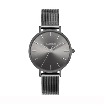 Customized Logo Grey Watch OEM Women's  Brand Watch Stainless Steel Material High grade fashion lady quartz Mesh Watch